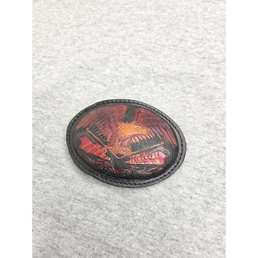 Vintage Leather Embossed American Liberty Eagle Large Wellmade Belt Buckle